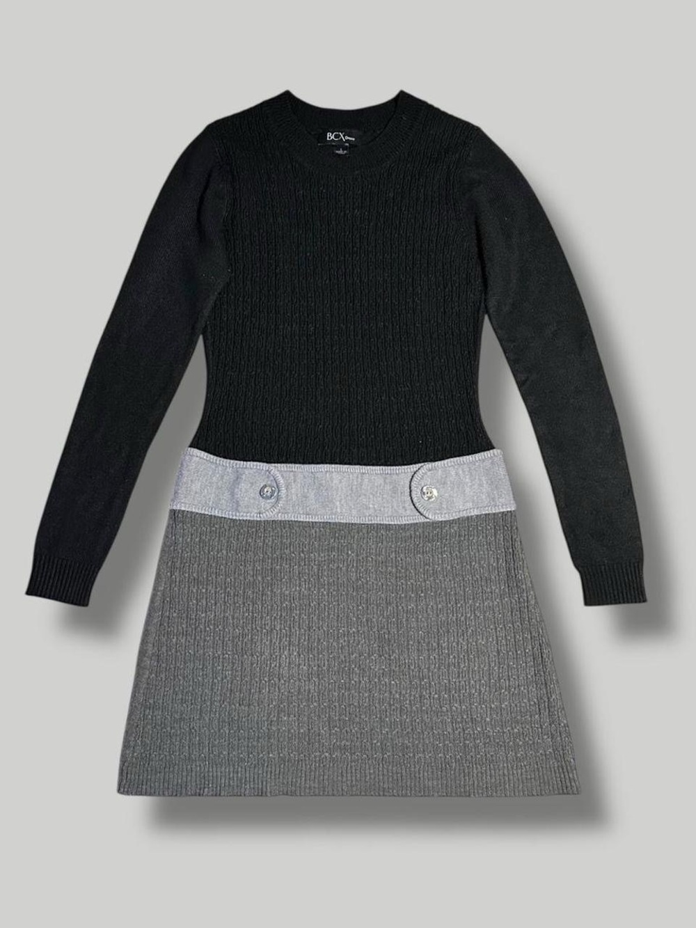 BCX Micro Mini Low Rise Faux Belted Long Sleeve Knit Sweater Dress Small